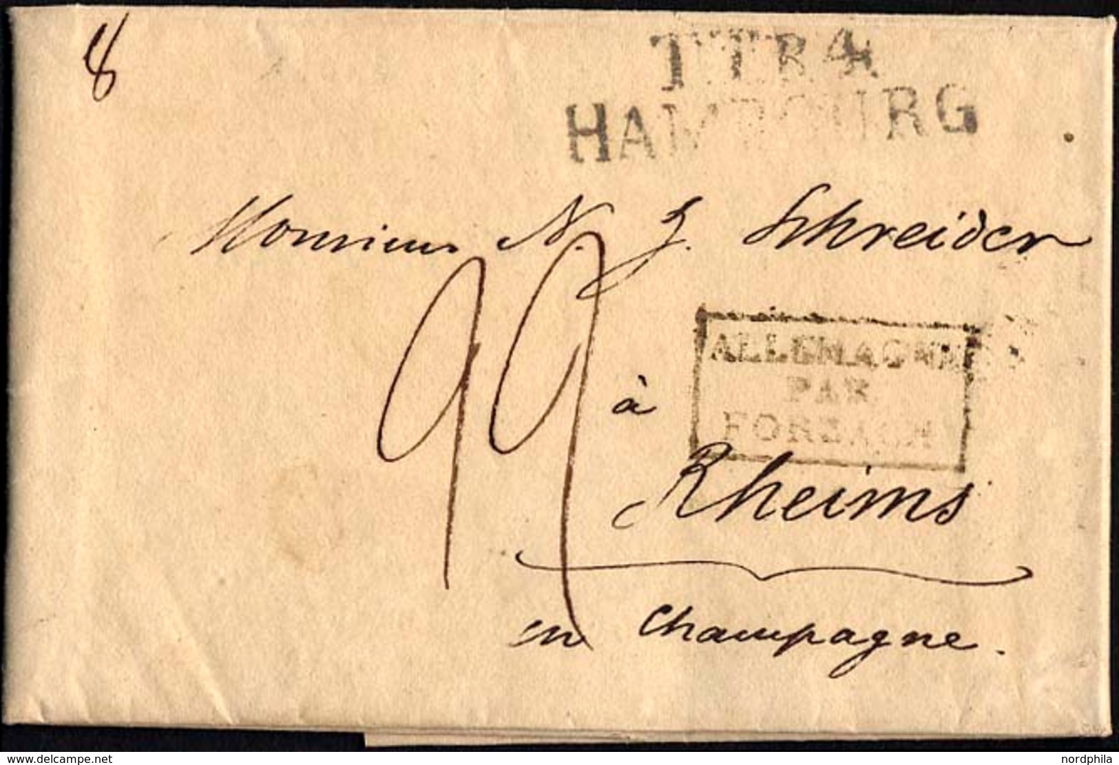 HAMBURG - THURN UND TAXISCHES O.P.A. 1823, TT.R.4. HAMBOURG, L2 Auf Brief Von Altona Nach Rheims, R3 ALLEMAGNE/PAR/FORBA - Autres & Non Classés