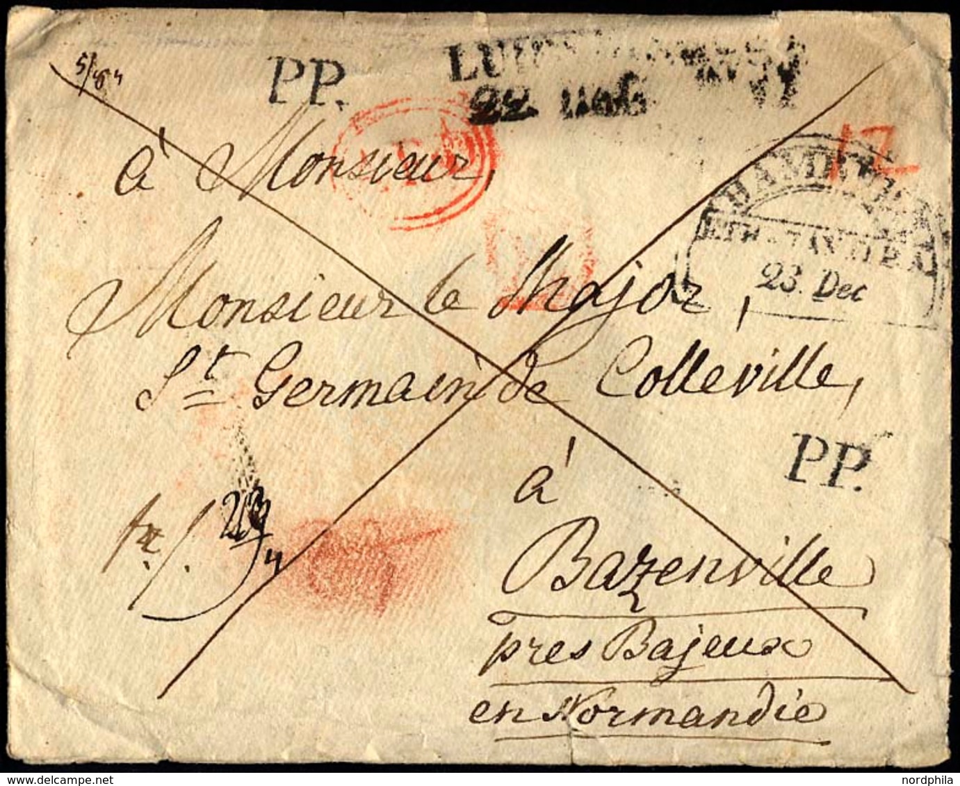 HAMBURG - THURN UND TAXISCHES O.P.A. 1829, HAMBURG F.TH.U.TAX.O.P.A., Segmentstempel Auf Briefumschlag Nach Bazenville/N - Otros & Sin Clasificación