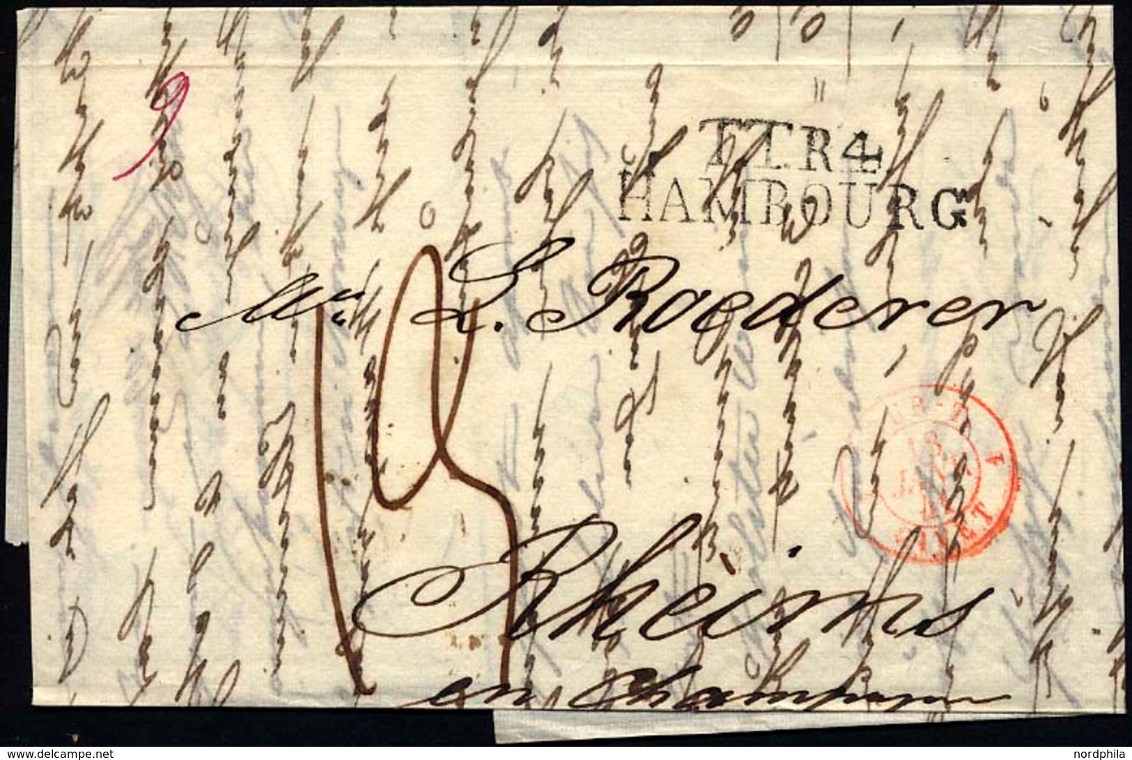 HAMBURG - THURN UND TAXISCHES O.P.A. 1840, TT.R.4 HAMBOURG, L2 Auf Forwarded-Letter Von Helsingborg Nach Rheims, Roter T - Other & Unclassified