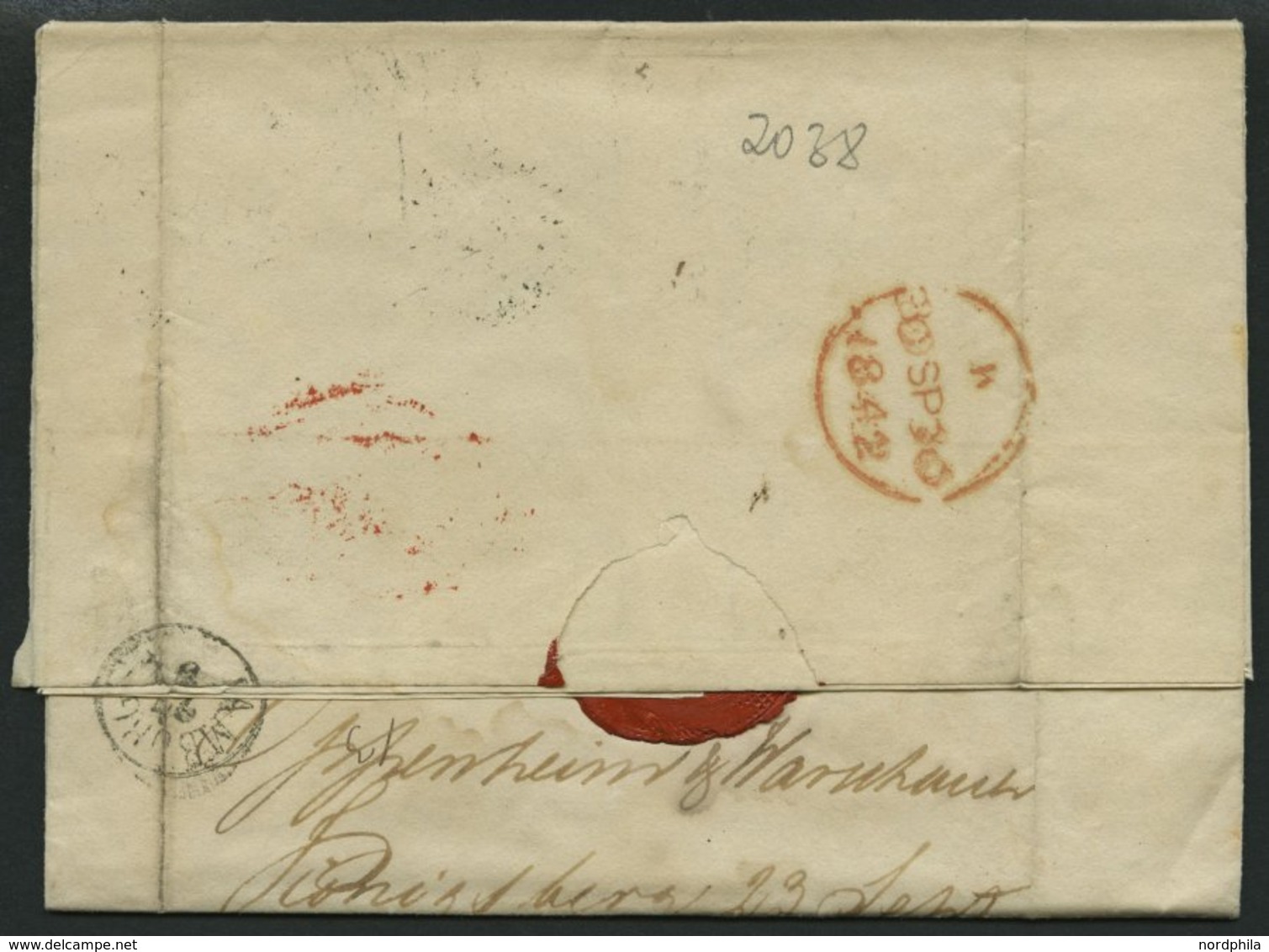 HAMBURG - GRENZÜBERGANGSSTEMPEL 1842, T 27 SEP, In Rot Auf Brief Von KÖNIGSBERG (K1) Nach London, Handschriftlich Via Ha - Préphilatélie