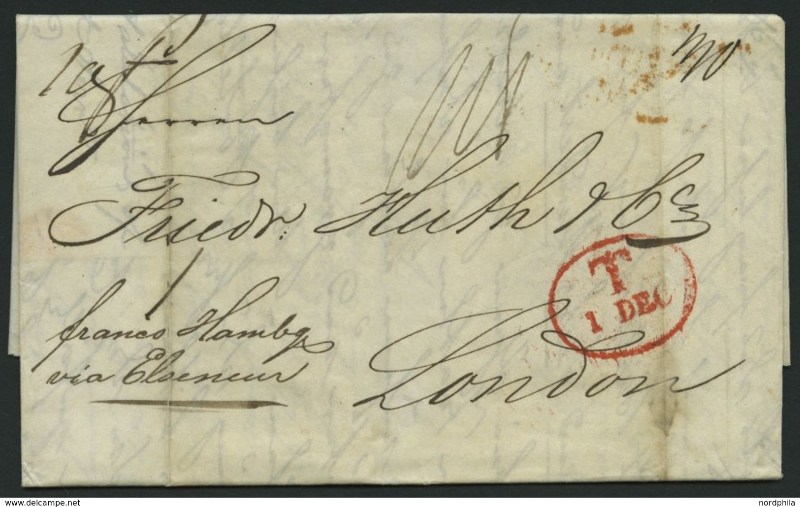 HAMBURG - GRENZÜBERGANGSSTEMPEL 1843, T 1 DEC, In Rot Auf Brief Von Götheborg (rückseitig R3) Nach London, Handschriftli - Precursores