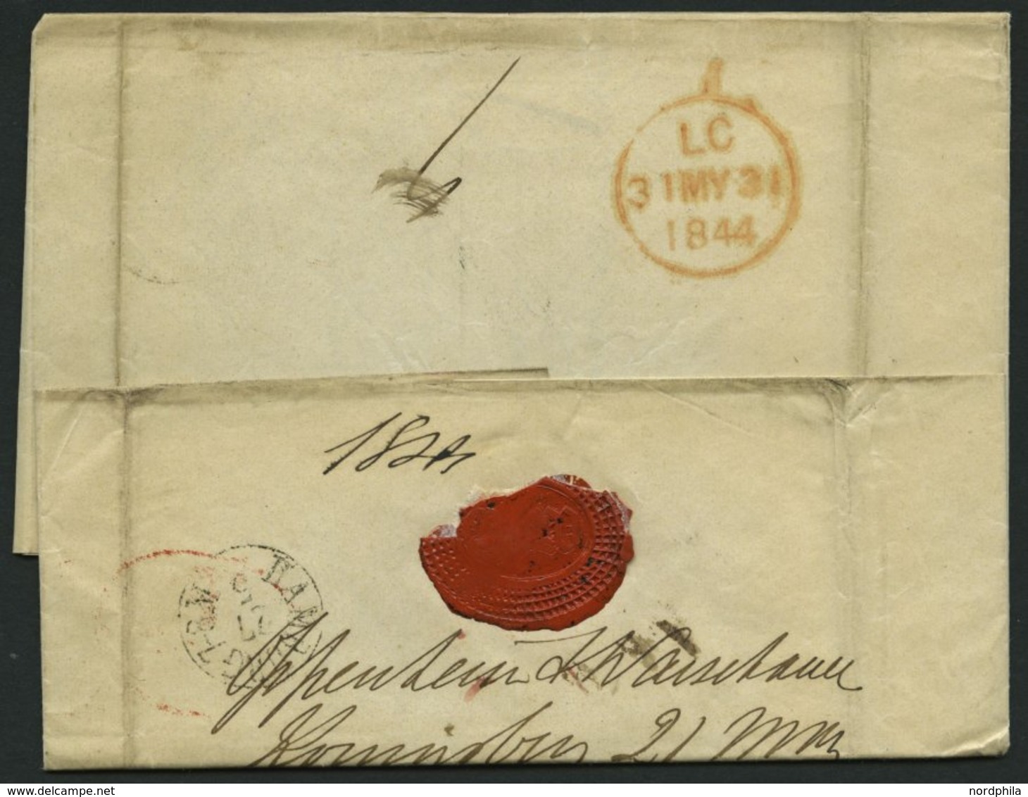 HAMBURG - GRENZÜBERGANGSSTEMPEL 1844, T 28 MAY, In Rot Auf Brief Von Königsberg Nach London, Feinst - Préphilatélie