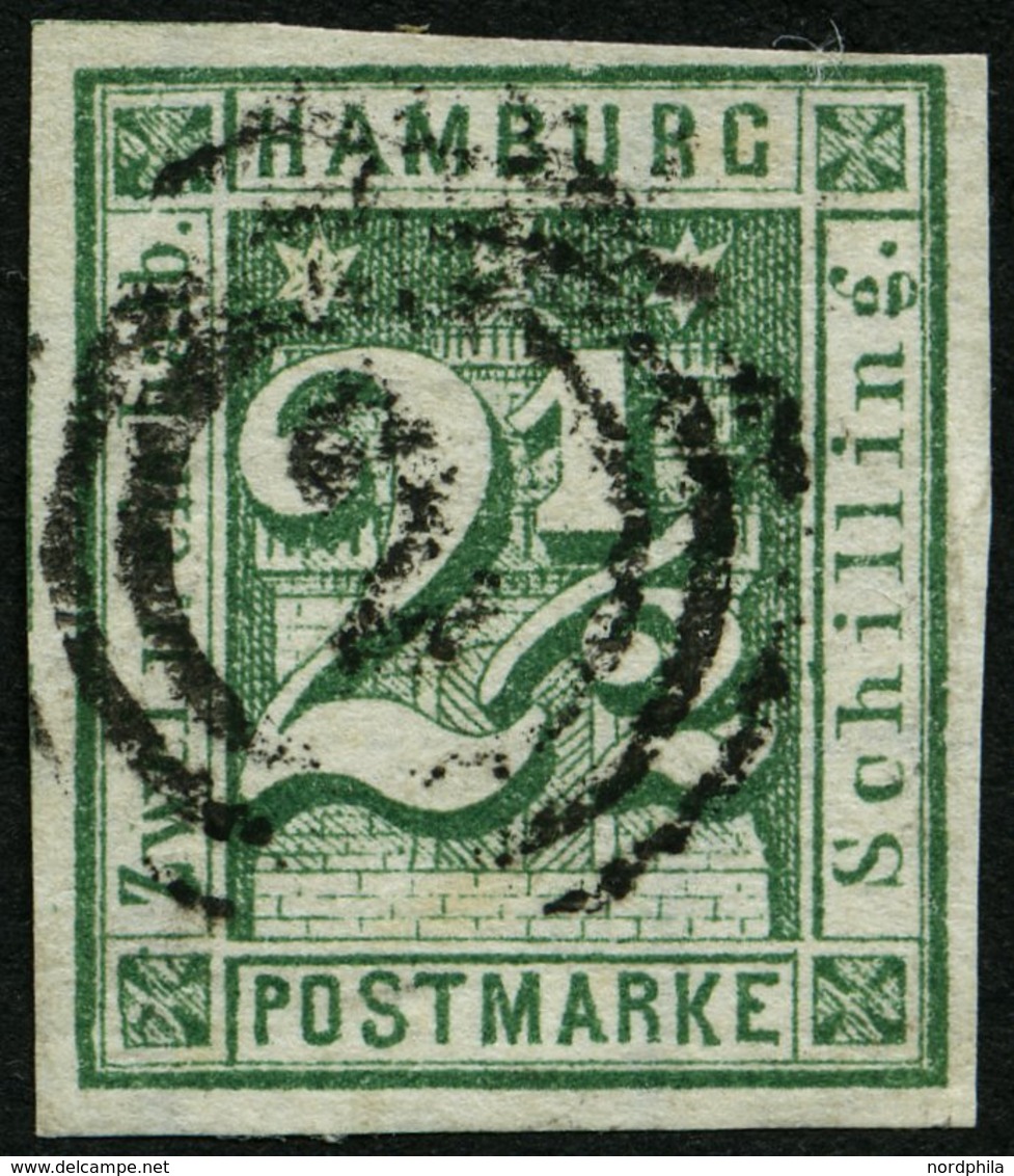 HAMBURG 9 O, 1864, 21/2 S. Blaugrün, Pracht, Mi. 180.- - Hamburg