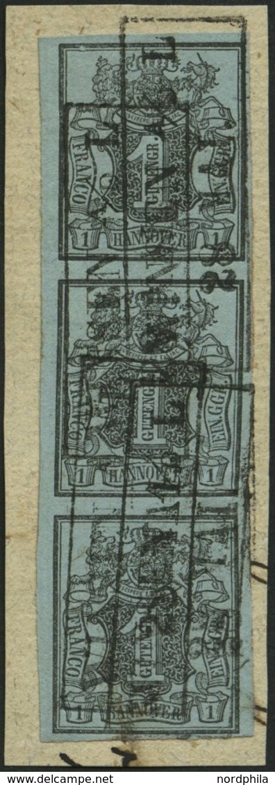 HANNOVER 1 BrfStk, 1850, 1 Ggr. Schwarz Auf Graublau Im Senkrechten Dreierstreifen Mit Schwarzem R2 WINSEN A/D.L., Prach - Hanover