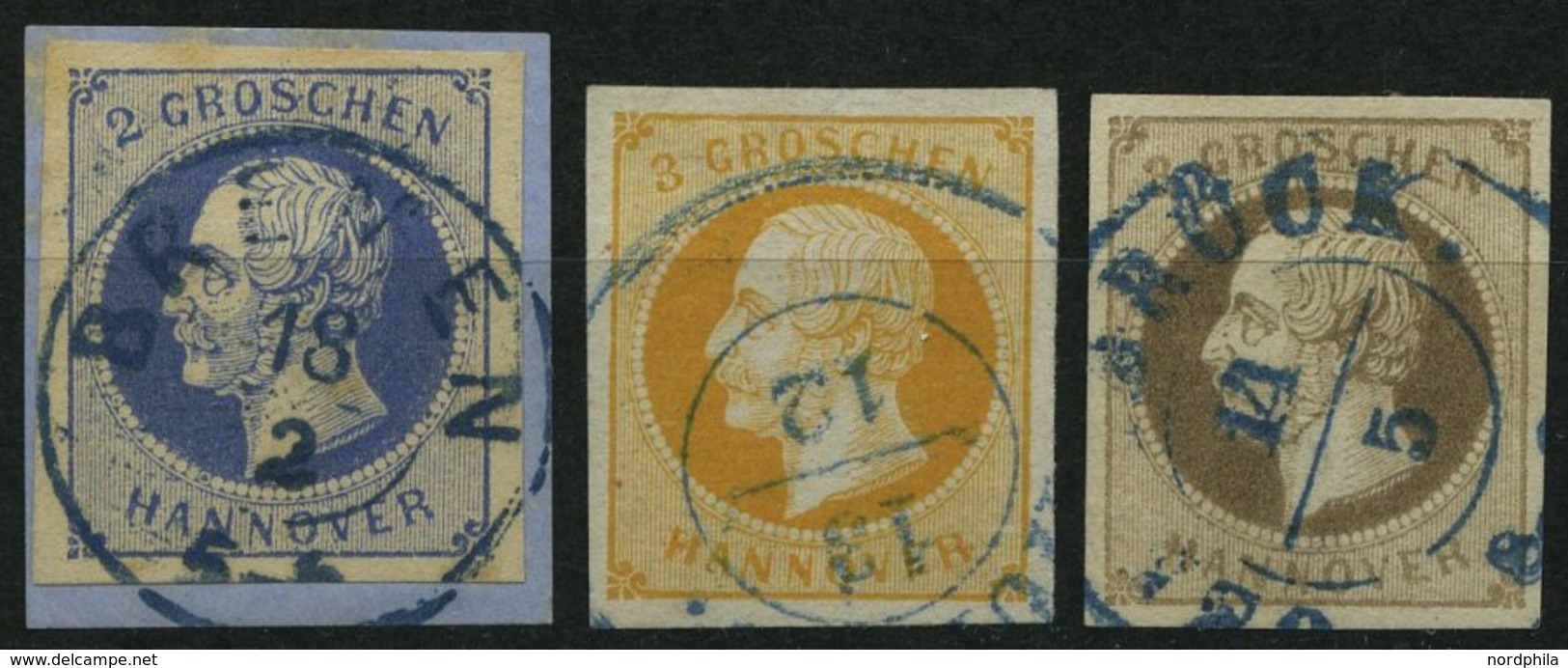 HANNOVER 15/6,19a O, 1859/61, 2 Gr. Blau, 3 Gr. Orange Und 3 Gr. Braun, 3 Prachtwerte, Mi. 195.- - Hanovre