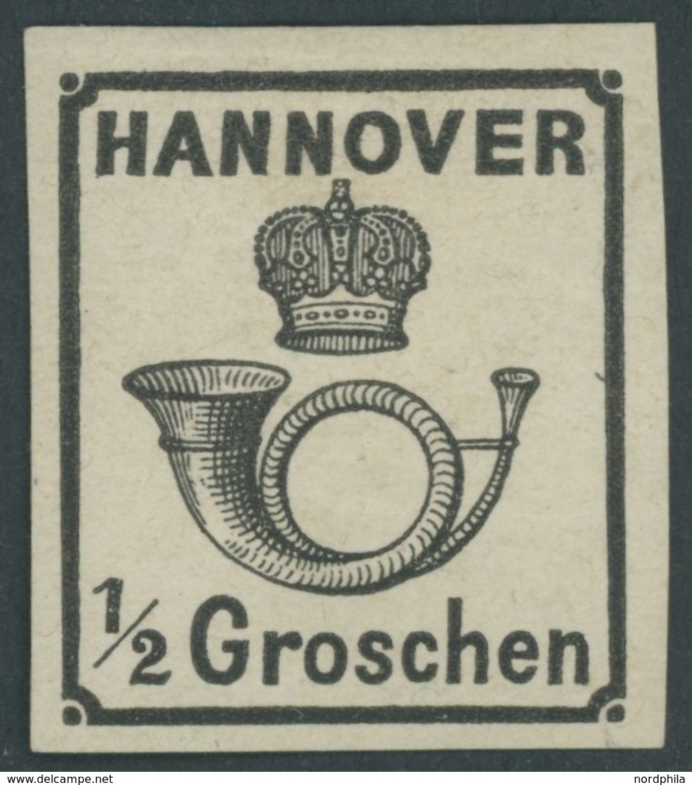 HANNOVER 17y *, 1860, 1/2 Gr. Schwarz, Breitrandig, Falzreste, Pracht, Mi. 120.- - Hannover