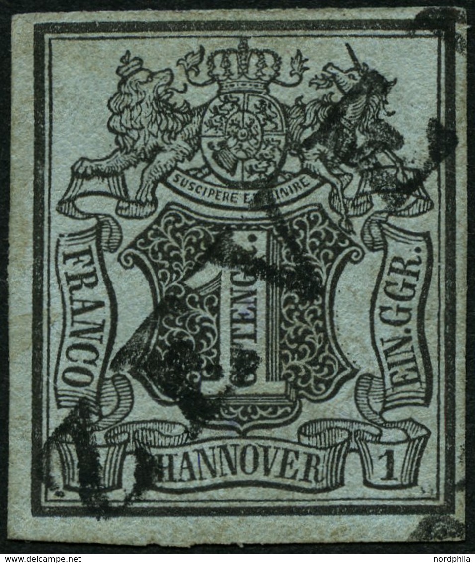 HANNOVER 1 O, ZEVEN (31 Mm), L1 Diagonal Auf 1 Gr. Schwarz Auf Hellgraublau, Pracht - Hanover