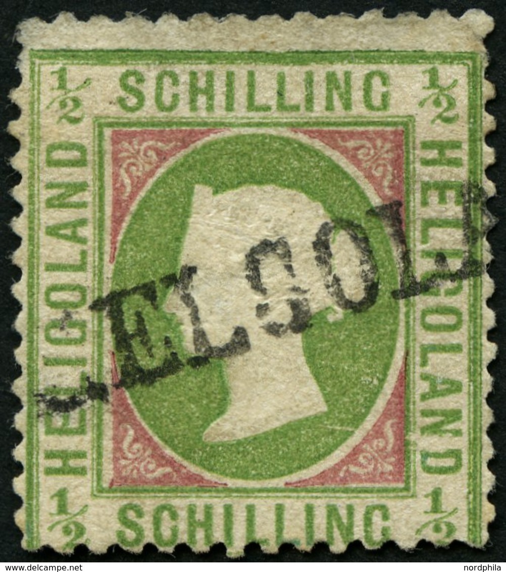 HELGOLAND 6e O, 1872, 1/2 S. Hellolivgrün/karmin, L1, Kleine Mängel, Feinst, Gepr. C. Brettl, Mi. 200.- - Heligoland