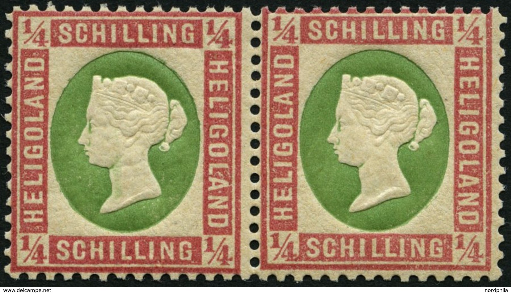 HELGOLAND 8b Paar **, 1873, 1/4 S. Lilarosa/graugrün Im Waagerechten Postfrischen Paar, Pracht, Kurzbefund Schulz, Mi. 2 - Helgoland