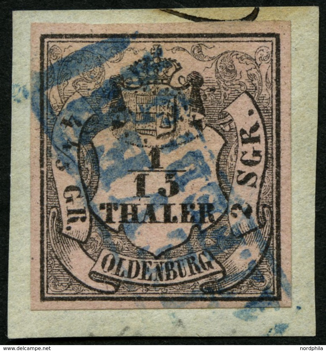 OLDENBURG 3I BrfStk, 1852, 1/15 Th. Schwarz Auf Mattbräunlichrot, Type I, Prachtbriefstück, Mi. 100.- - Oldenbourg