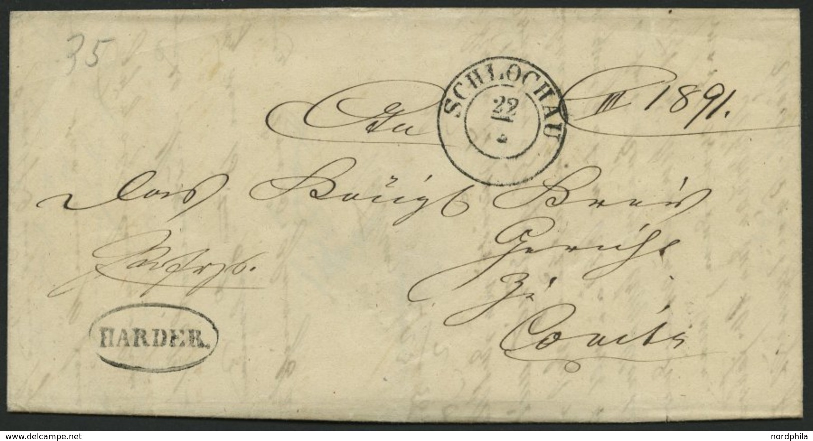 PREUSSEN SCHLOCHAU, K2 Auf Brief (1858) Mit Botenstempel HARDER, Pracht - Autres & Non Classés
