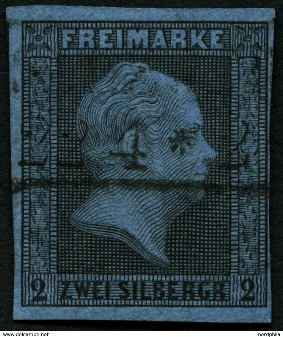 PREUSSEN 3 O, 1850, 2 Sgr. Schwarz Auf Blau, Ortsstempel, Pracht, Mi. 120.- - Other & Unclassified