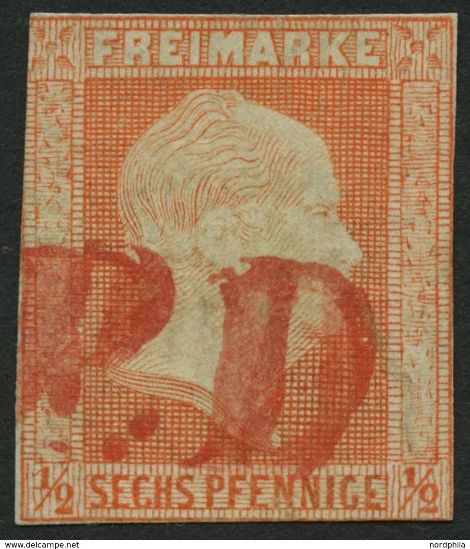 PREUSSEN 13a O, 1859, 1/2 Sgr. Rotorange, Ohne Wz., Mit Rotem P.D.-Stempel, Schnittmängel Sonst Pracht, R!, Mi. (200.-) - Other & Unclassified