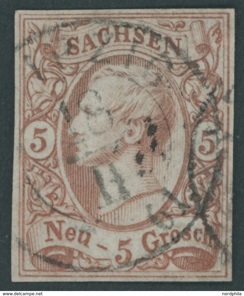 SACHSEN 12c O, 1856, 5 Ngr. Karminrosa, Pracht, Kurzbefund Vaatz, Mi. 150.- - Sachsen
