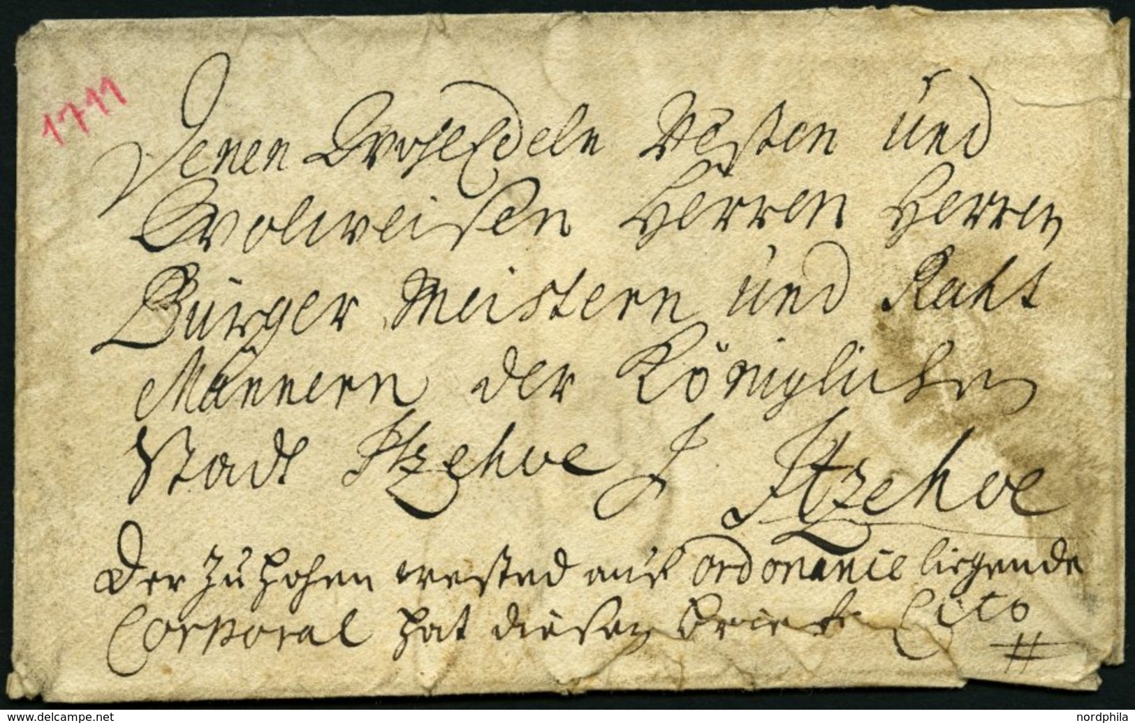 SCHLESWIG-HOLSTEIN - ALTBRIEFE 1711, Cito-Briefhülle Aus Itzehoe An Die Herren Bürgermeister Und Ratsmänner Der Königl.  - Vorphilatelie