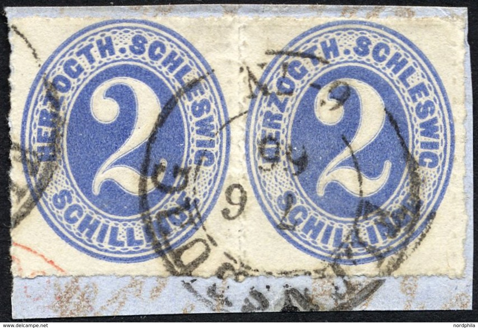 SCHLESWIG-HOLSTEIN 16 Paar BrfStk, 1865, 2 S. Grauultramarin Im Waagerechten Paar, K2 FLENSBURG, Prachtbriefstück - Schleswig-Holstein