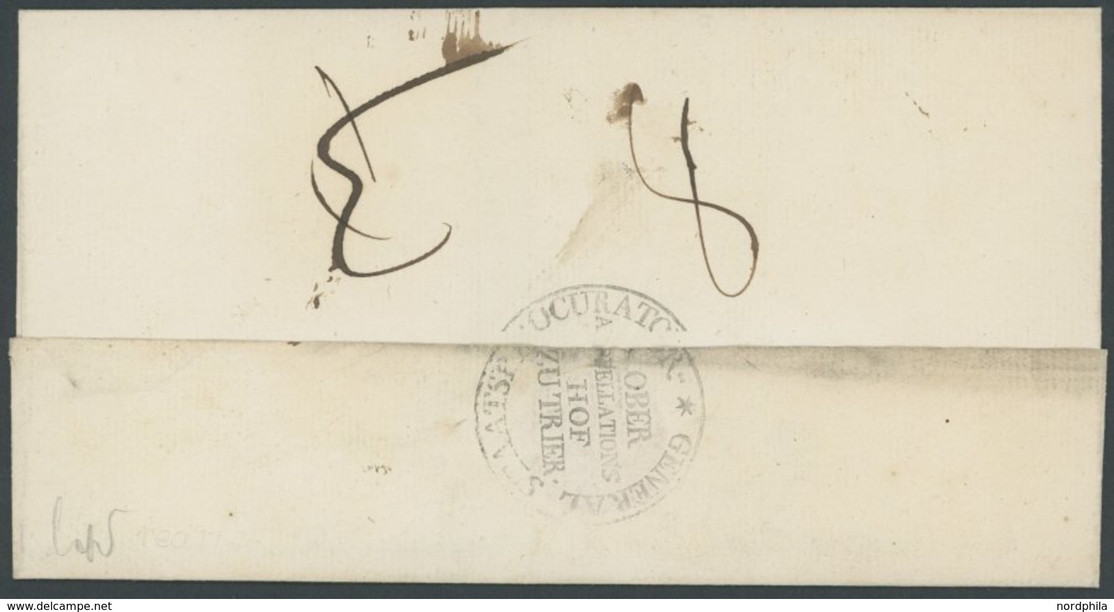 THURN Und TAXIS R.2 TRIER Und P.P. TREVES, Zwei Rote L2, Auf Dienstbriefhülle (1814) Mit Rückseitigem Stempel OBER-APELL - Prephilately