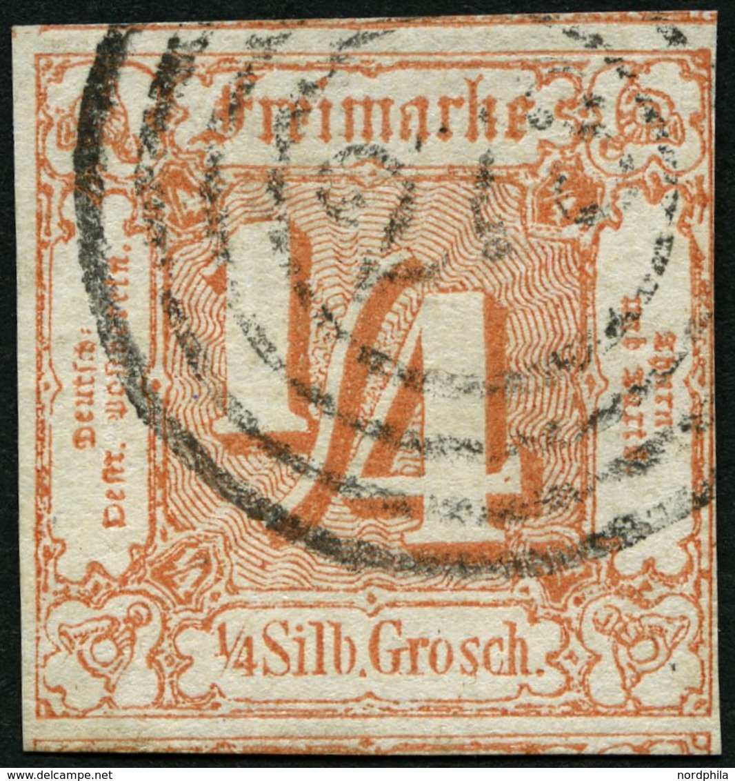 THURN Und TAXIS 13 O, 1861, 1/4 Gr. Rötlichorange, Nummernstempel 273, Links Teils Lupenrandig Sonst Meist überrandig Mi - Autres & Non Classés