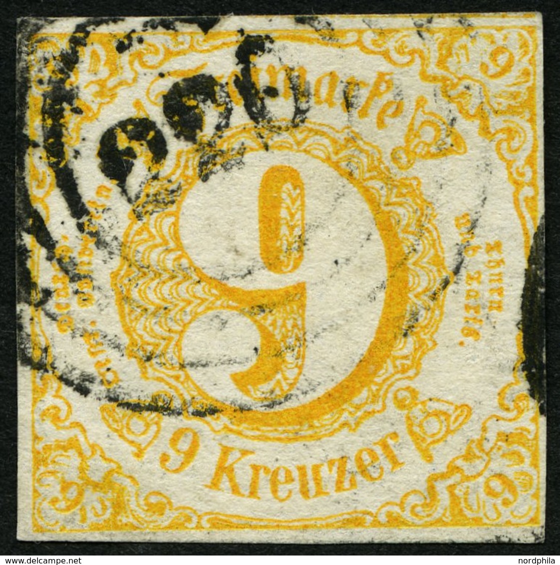 THURN Und TAXIS 23I O, 1859, 9 Kr. Orangegelb, Type I, Nummernstempel 220, Allseits Breitrandig, Pracht - Autres & Non Classés