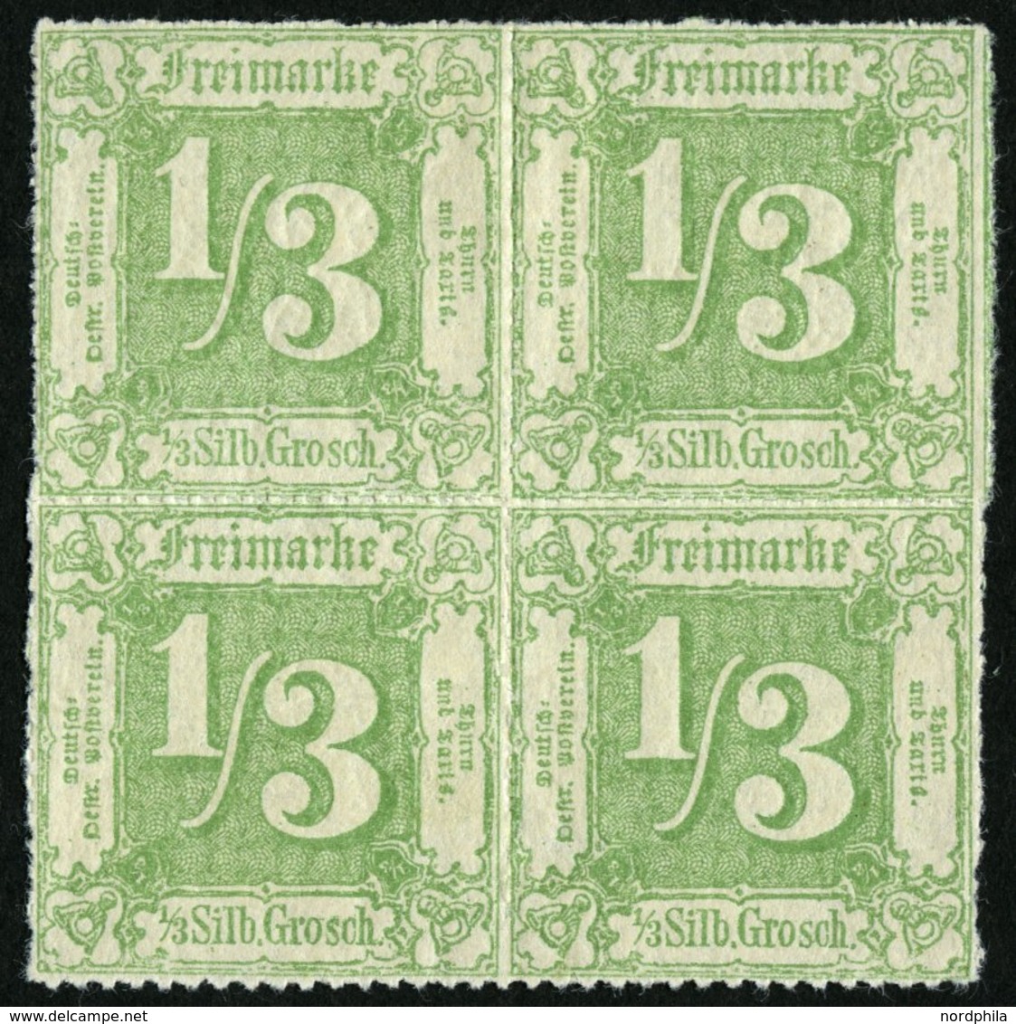 THURN Und TAXIS 36 VB *, **, 1865, 1/3 Gr. Dunkelgelbgrün Im Viererblock, Falzreste, 2 Werte Postfrisch, Pracht - Autres & Non Classés
