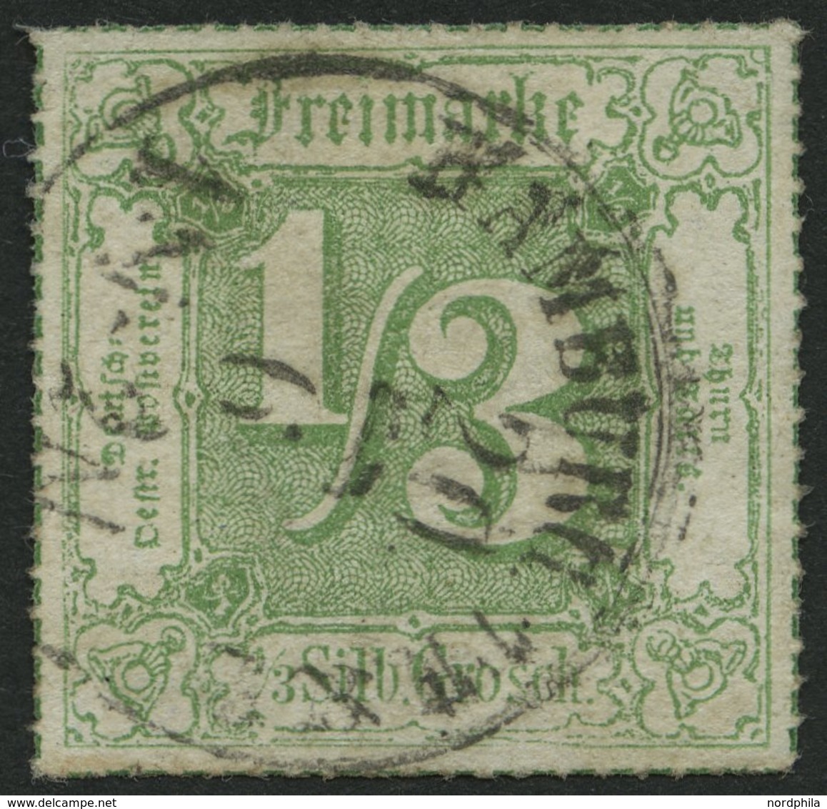 THURN Und TAXIS 46 O, 1867, 1/3 Sgr. Dunkelgelblichgrün, K1 HAMBURG TuT, Kleine Rückseitige Aufrauhung, Feinst, Mi. 750. - Autres & Non Classés