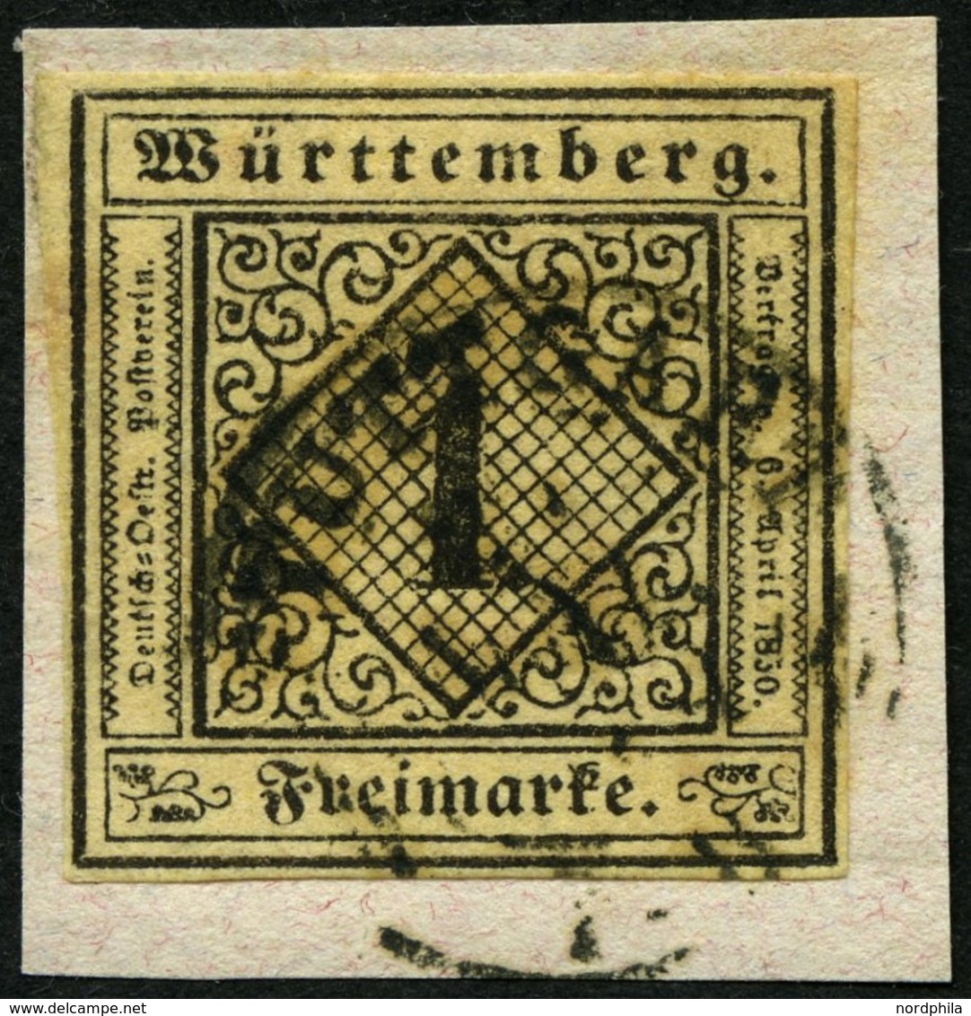 WÜRTTEMBERG 1c BrfStk, 1851, 1 Kr. Schwarz Auf Altelfenbein, Prachtbriefstück, Gepr. U.a. Thoma, Mi. (500.-) - Other & Unclassified