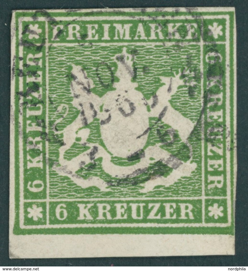 WÜRTTEMBERG 13b O, 1859, 6 Kr. Dunkelgrün, Unterrandstück, Farbfrisches Prachtstück, Fotobefund Irtenkauf - Other & Unclassified