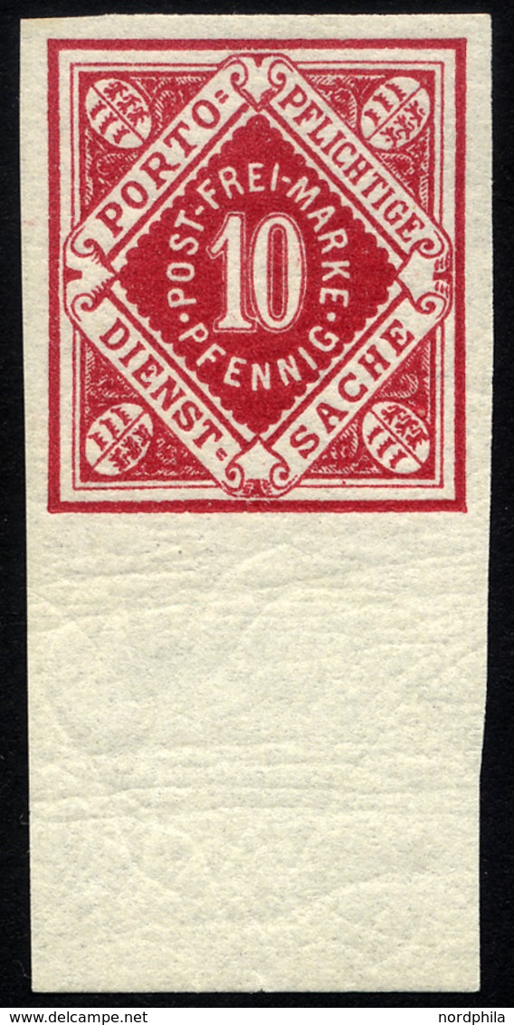 WÜRTTEMBERG 102bPU **, 1875, 10 Pf, Karminrot, Ungezähnt, Mit Unterrand, Pracht, Mi. 100.- - Sonstige & Ohne Zuordnung