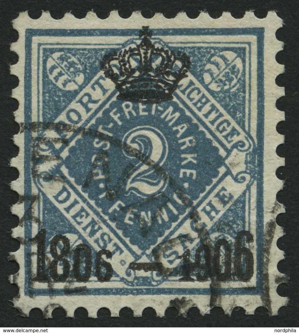 WÜRTTEMBERG 107 O, 1906, 2 Pf. Grautürkis, üblich Gezähnt Pracht, Gepr. Winkler (voll Signiert), Mi. 100.- - Autres & Non Classés