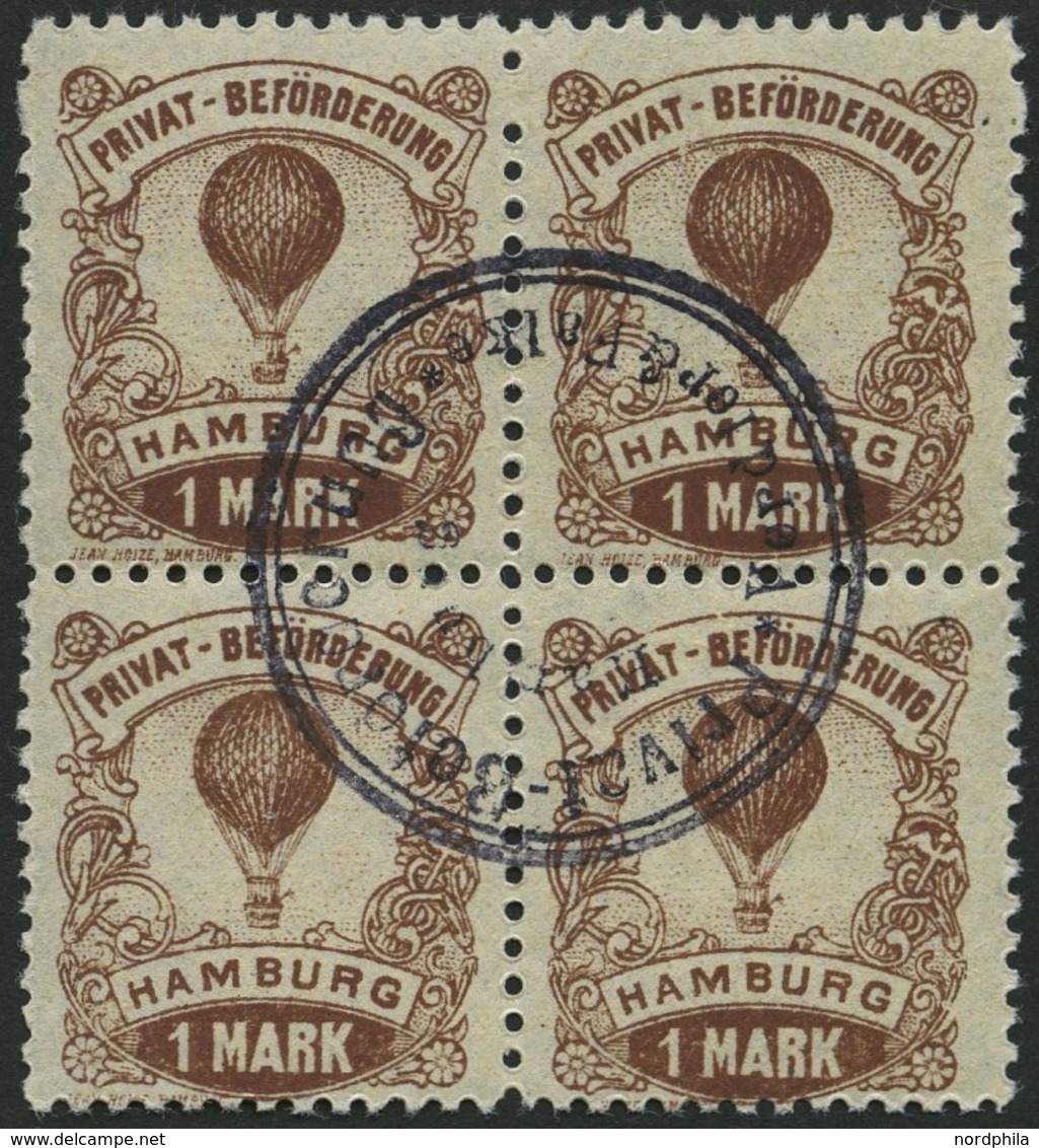 HAMBURG E 16A VB O, HAMMONIA II: 1888, 1 M. Ballon, Gezähnt 111/2, Im Viererblock, Zentrischer Stempel, Pracht, Mi. (100 - Correos Privados & Locales