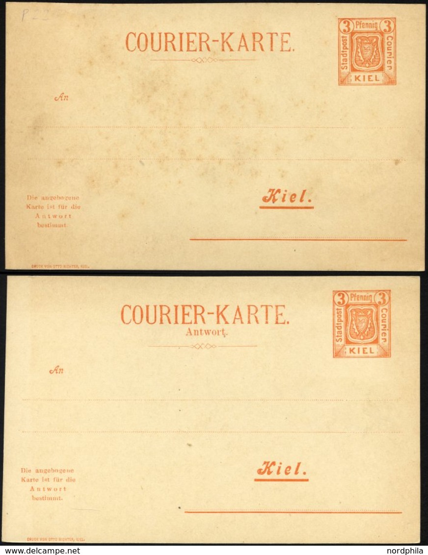 KIEL A P 22F BRIEF, COURIER: 1899, 3/3 Pf. Orange, Frage- Und Antwortkarte Einzeln, Mit Fehldruck Auf Antwortteil, Ungeb - Posta Privata & Locale