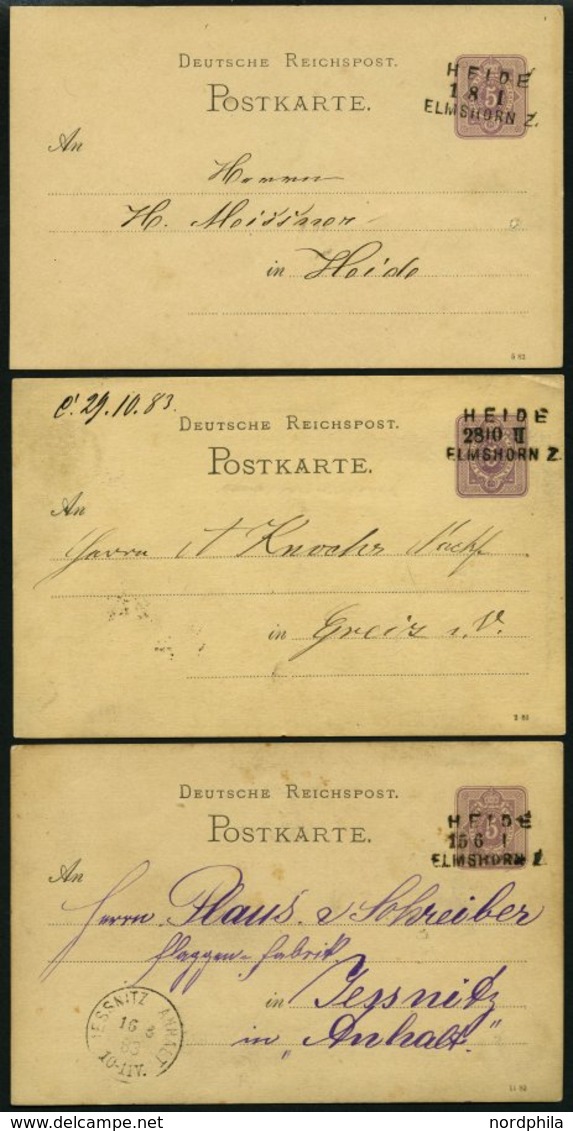 BAHNPOST DR P 5,12 BRIEF, Heide-Elmshorn, L3, 1880-1883, Auf Vier 5 Pfe. Bzw. 5 Pf. Ganzsachenkarten, Feinst/Pracht - Machines à Affranchir (EMA)