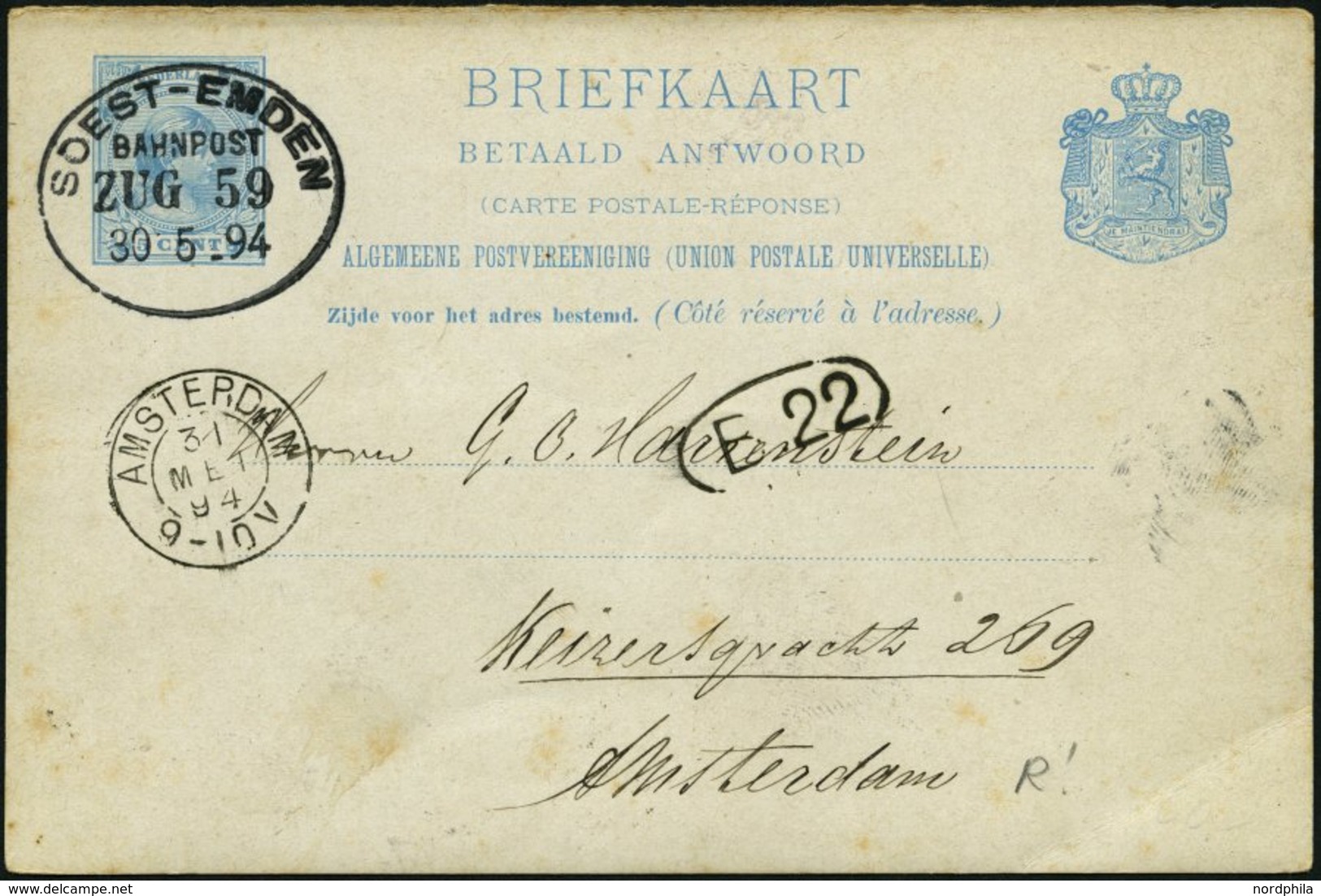 BAHNPOST Soest-Emden (Zug 59 Und 3x 649), 1894-1921, 4 Ganzsachenkarten, Feinst/Pracht - Franking Machines (EMA)