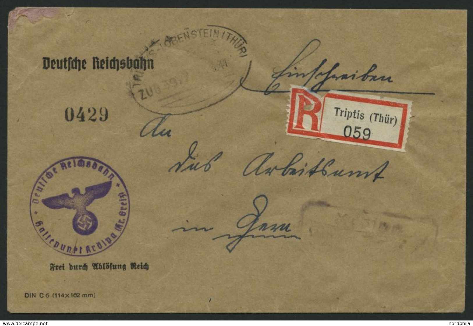 BAHNPOST Tribtis-Lobenstein (Zug 3977) Auf Portofreiem Eilbotenbrief Von 1914, Mit Violettem Reichsbahnstempel, Pracht - Máquinas Franqueo (EMA)