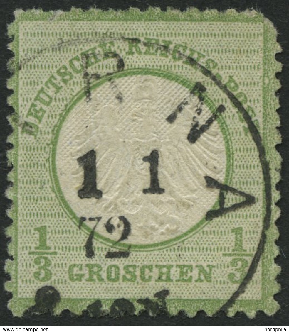 Dt. Reich 2a O, 1872, 1/3 Gr. Gelblichgrün Mit Ersttagsstempel PIRNA 1.1.72, Kleiner Randfehler Sonst Pracht, Fotoattest - Usados