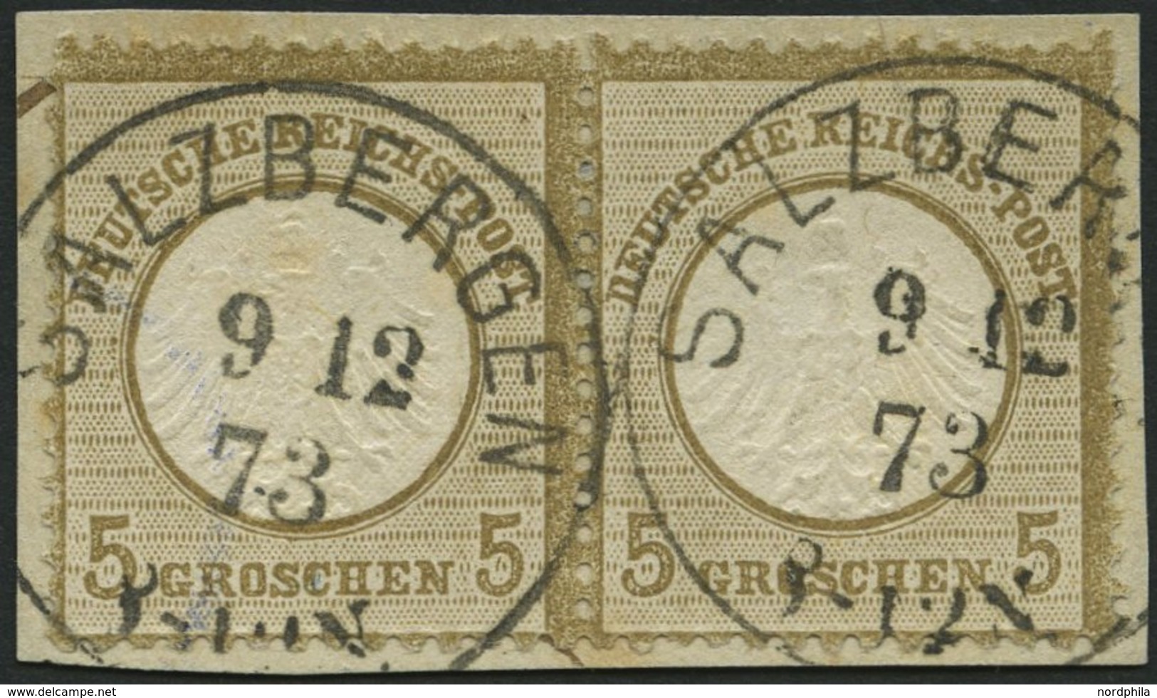 Dt. Reich 6 Paar BrfStk, 1872, 5 Gr. Ockerbraun Im Waagerechten Paar, K1 SALZBERGEN, Leichte Blaustiftspur, Prachtbriefs - Oblitérés