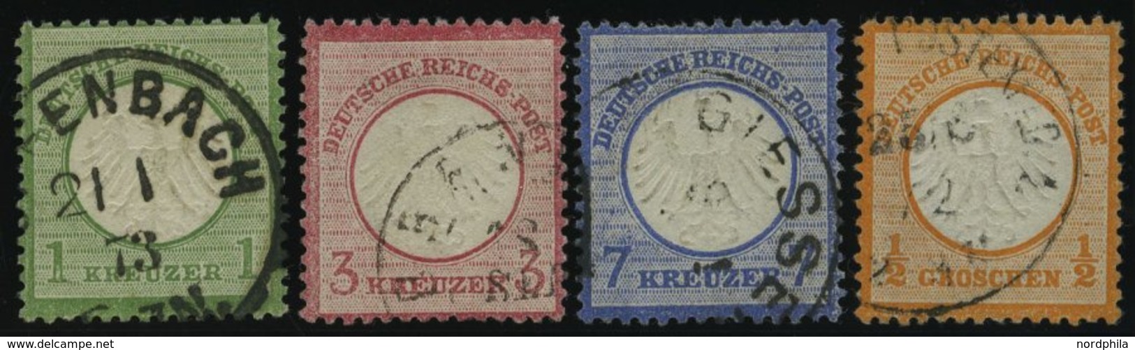 Dt. Reich 7,9/10,14 O, 1872, 1, 3, 7 Kr. Und 1/2 Gr. Kleine Brustschilde, 4 Prachtwerte, Mi. 275.- - Gebraucht