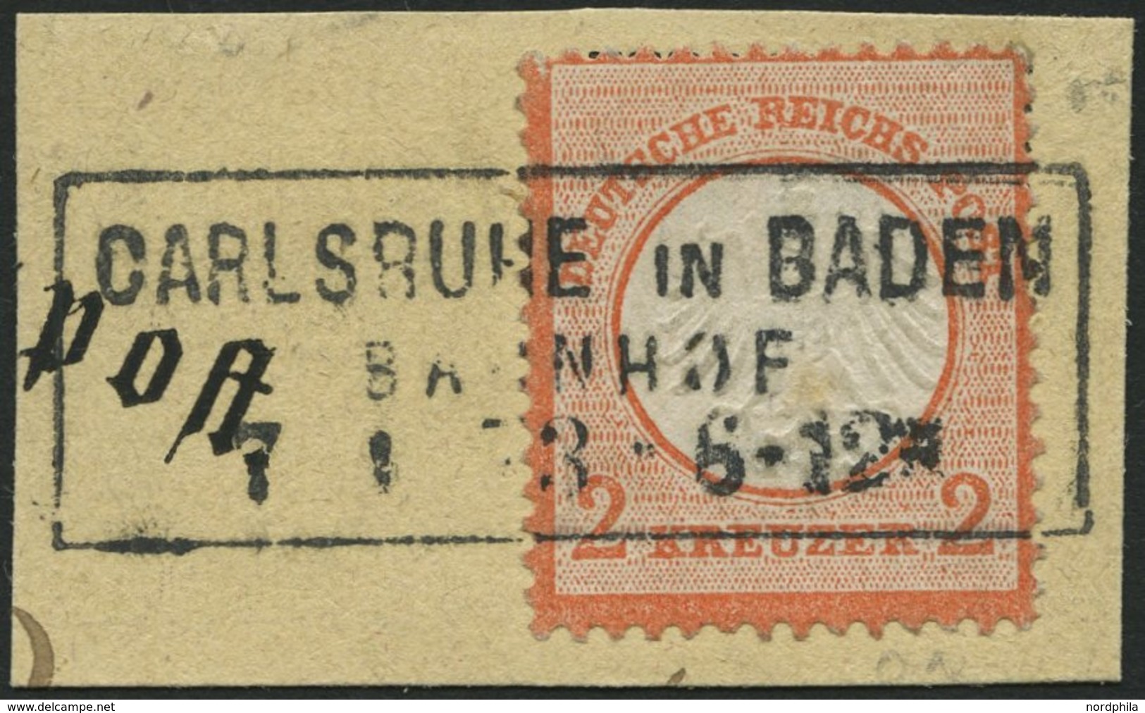 Dt. Reich 8 BrfStk, 1872, 2 Kr. Rötlichorange, Vollständiger R3 CARLSRUHE IN BADEN/BAHNHOF, Kabinettbriefstück, Fotobefu - Used Stamps