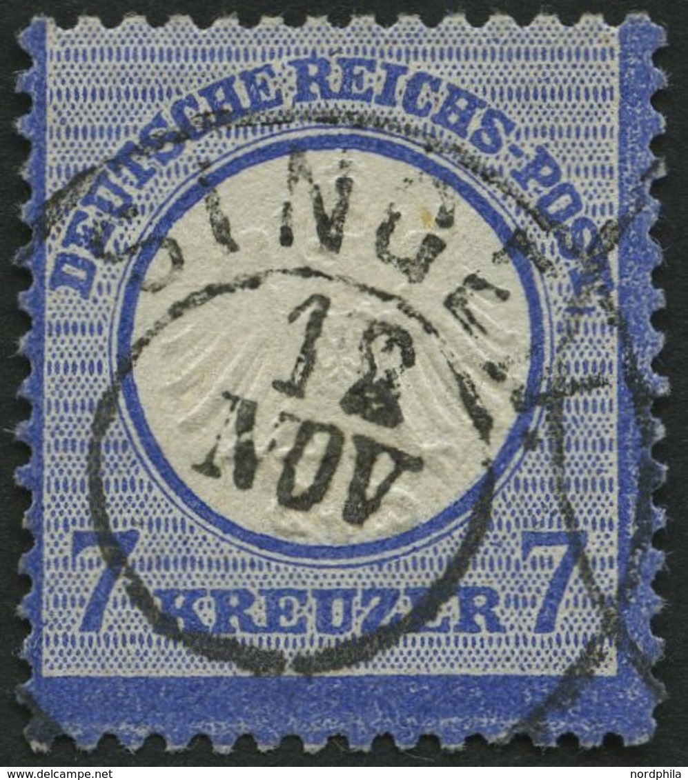 Dt. Reich 10 O, 1872, 7 Kr. Ultramarin Vom Unterrand, Badischer K2 SINGEN, Pracht - Gebraucht