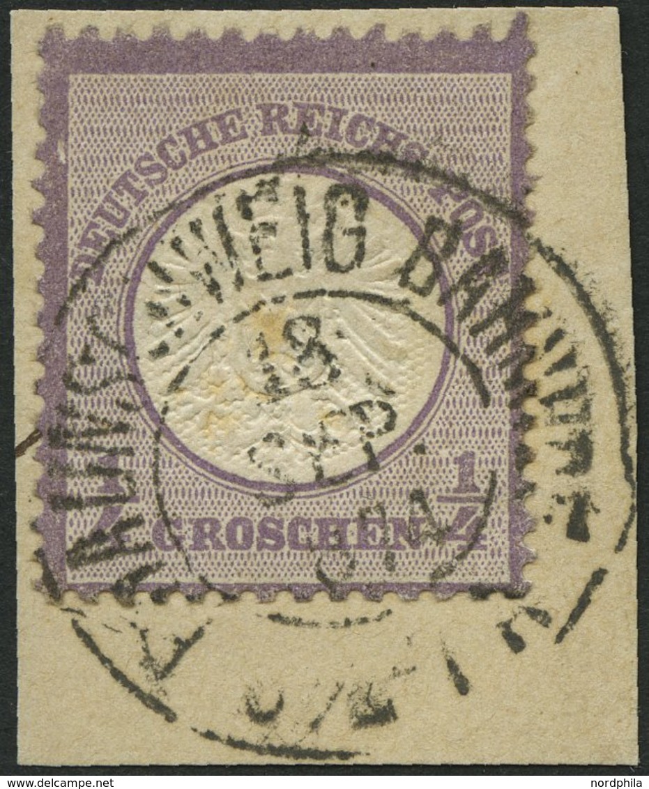 Dt. Reich 16 BrfStk, 1872, 1/4 Gr. Grauviolett, K2 BRAUNSCHWEIG BAHNHOF, Kleiner Fleck Im Prägefeld, Prachtbriefstück - Oblitérés