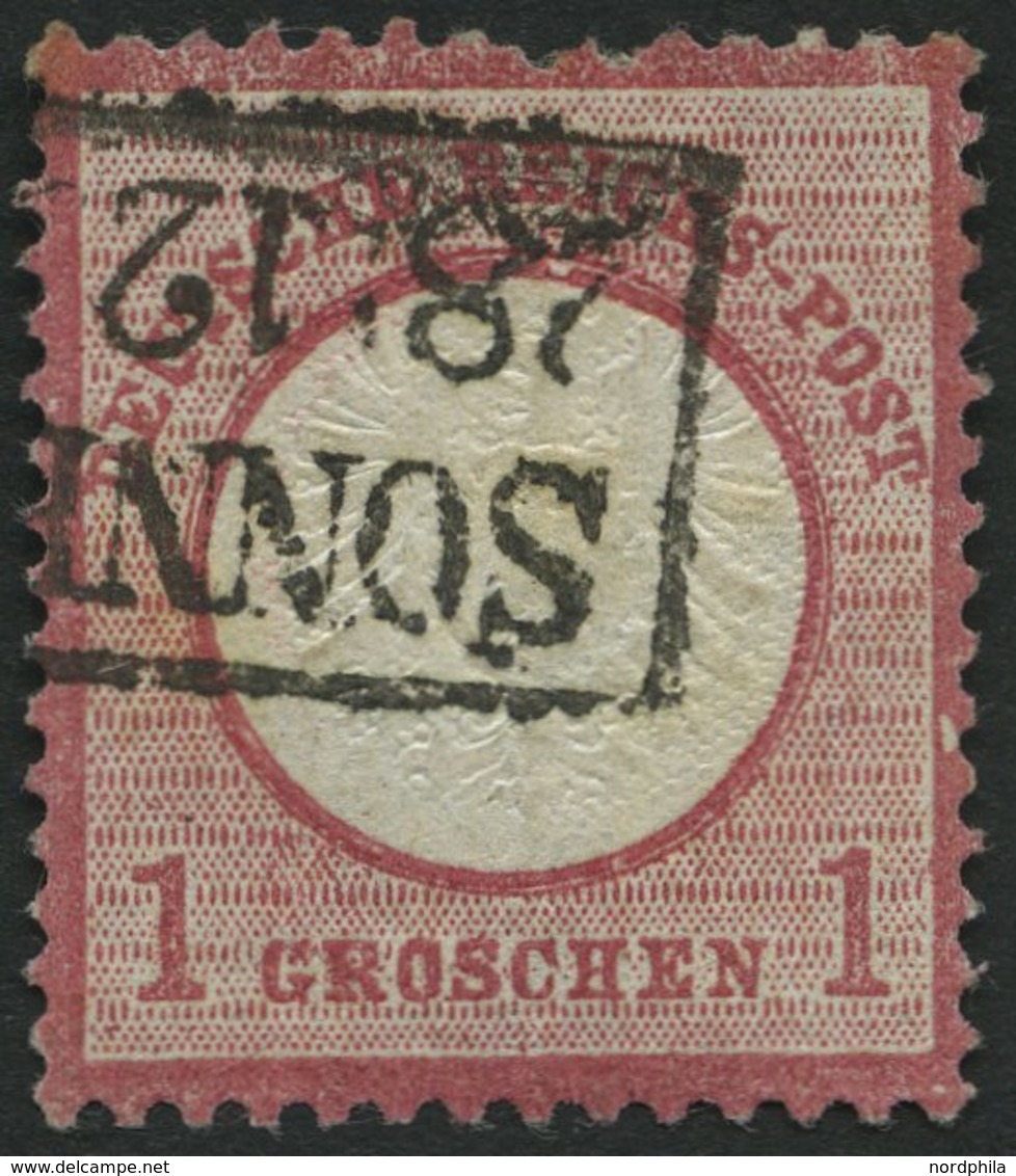 Dt. Reich 19XXV O, 1872, 1 Gr. Rotkarmin Mit Plattenfehler Kerbe Im Innenkreis Unter EI In Reichs, Weißer Strich Im Rech - Oblitérés