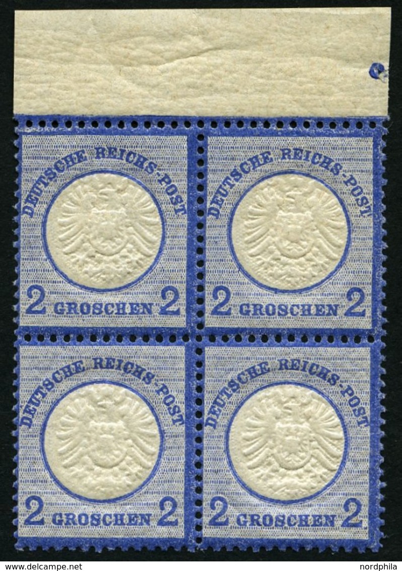 Dt. Reich 20 VB **, 1872, 2 Gr. Ultramarin Im Postfrischen Viererblock Vom Oberrand, Kabinett - Gebraucht