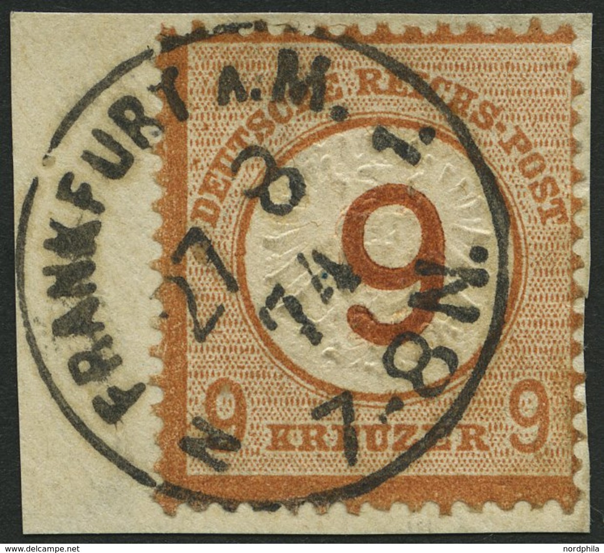 Dt. Reich 30 BrfStk, 1874, 9 Auf 9 Kr. Braunorange, K1 FRANKFURT A.M., Prachtbriefstück, Fotoattest Brugger, Mi. (600.-) - Oblitérés