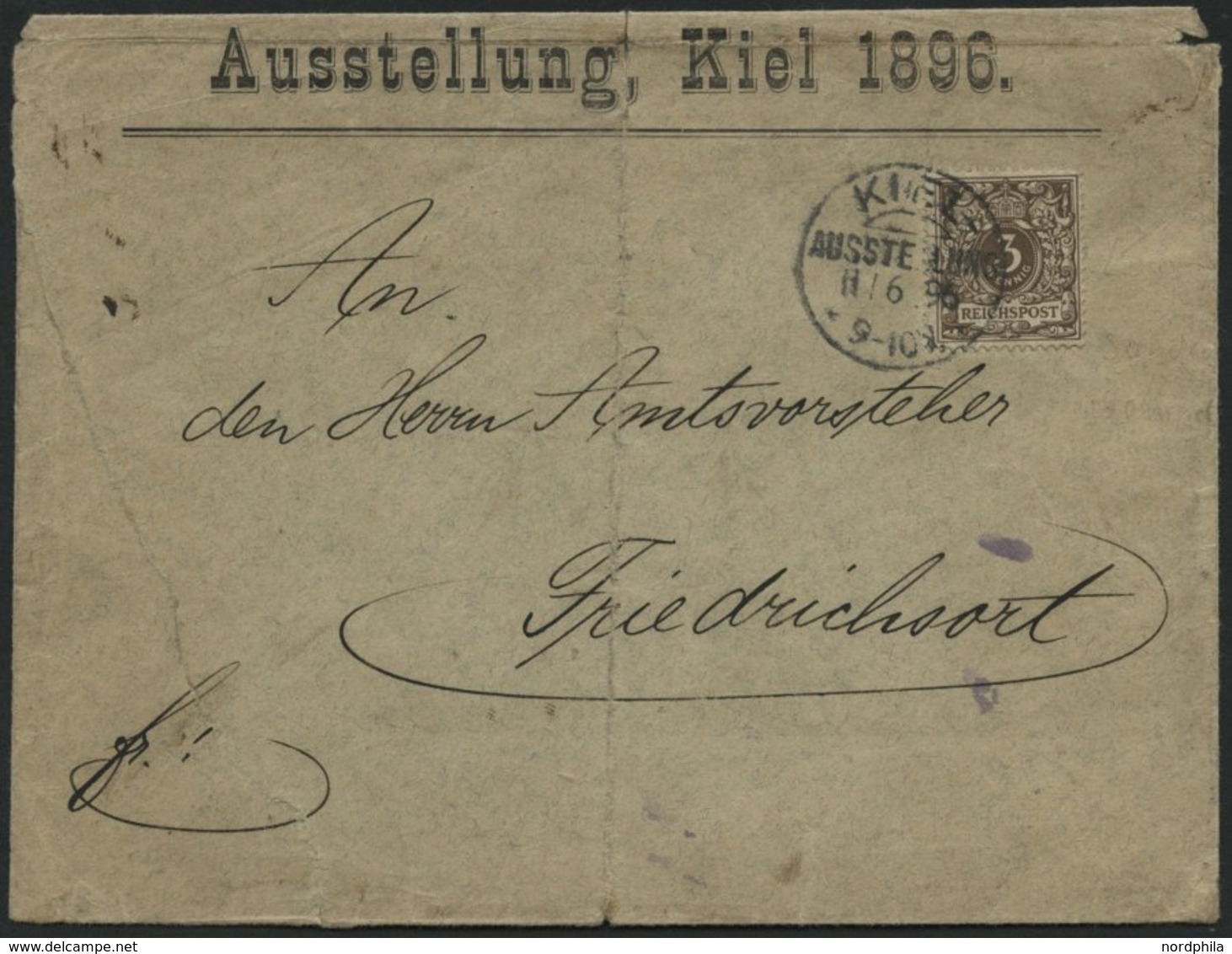 Dt. Reich 45b BRIEF, 1896, 3 Pf. Graubraun Mit Seltenem Sonderstempel KIEL AUSSTELLUNG, Feinst (Sonderumschlag Mängel) - Oblitérés