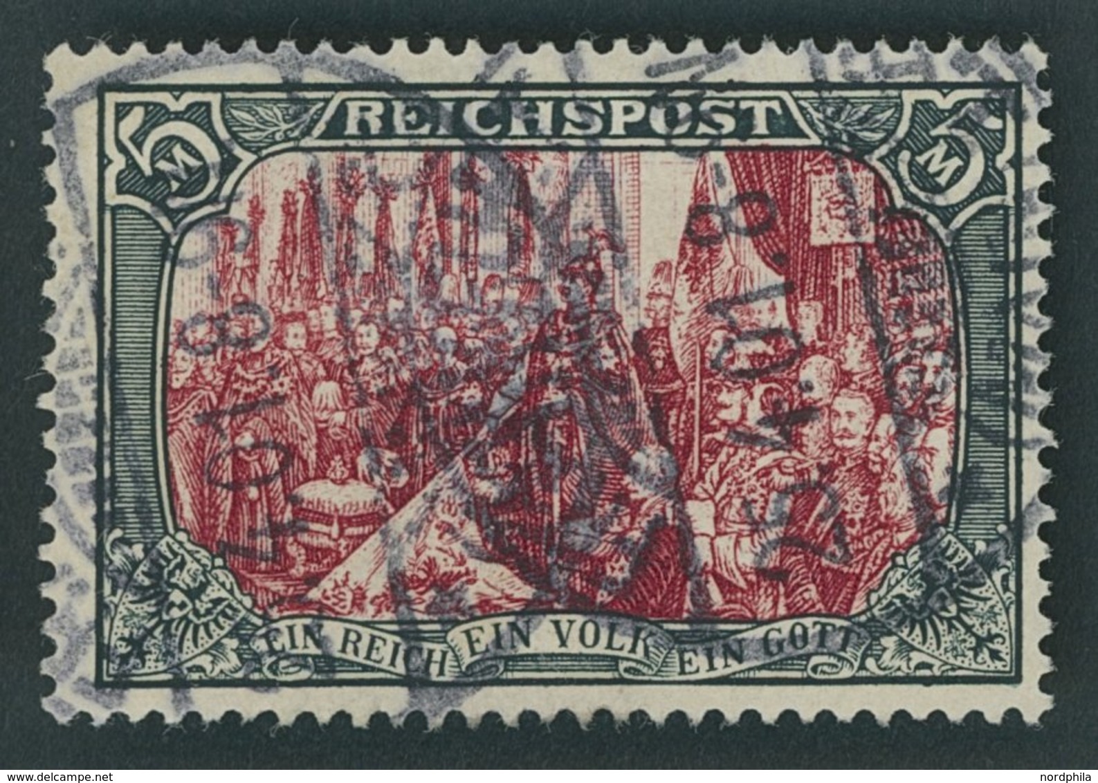 Dt. Reich 66I O, 1900, 5 M. Reichspost, Type I, Pracht, Fotoattest Jäschke-L., Mi. (2800.-) - Oblitérés