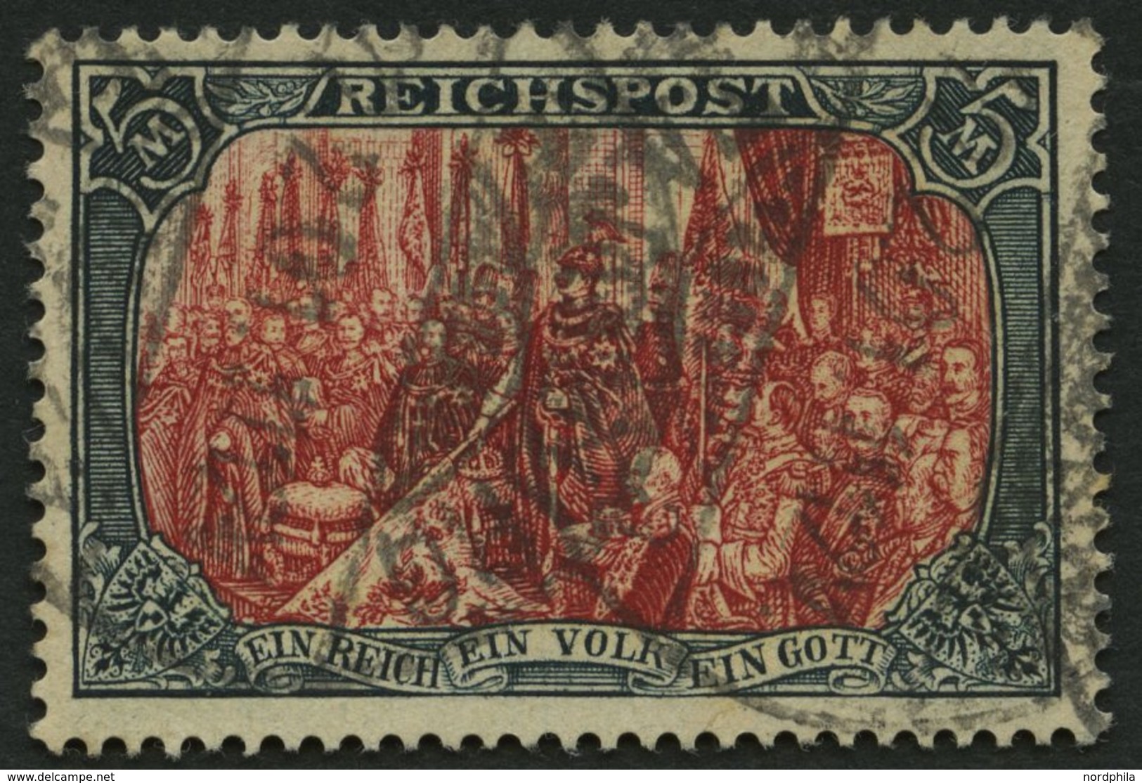 Dt. Reich 66II O, 1900, 5 M. Reichspost, Type II, Pracht, Fotoattest Jäschke-L., Mi. 500.- - Used Stamps