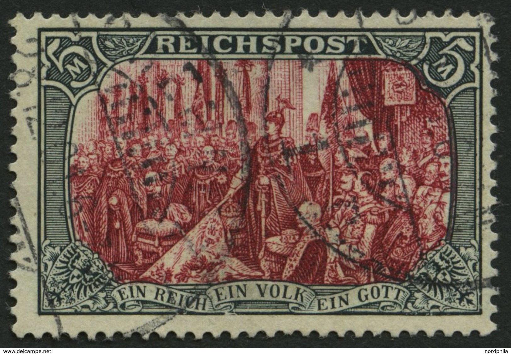 Dt. Reich 66III O, 1900, 5 M. Reichspost, Type I, Nachmalung Mit Rot Und Deckweiß, Pracht, Fotoattest Jäschke-L., Mi. 50 - Usados