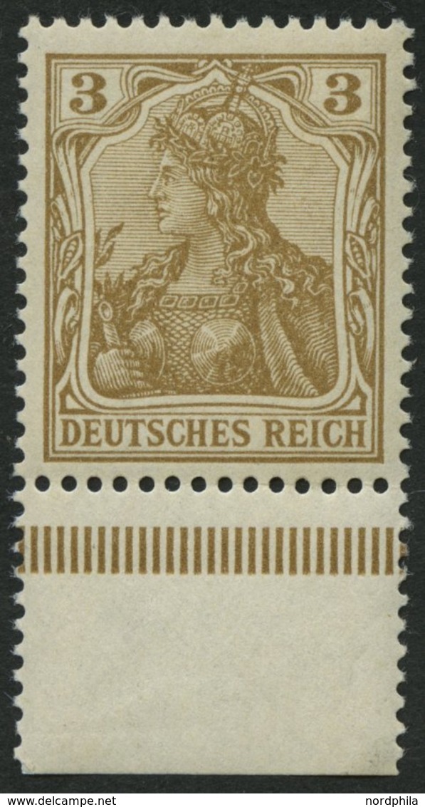 Dt. Reich 69b **, 1904, 3 Pf. Braunocker,ohne Wz., Postfrisch, Unterrandstück, Pracht, Fotoattest Jäschke-L., Mi. (900.- - Usados