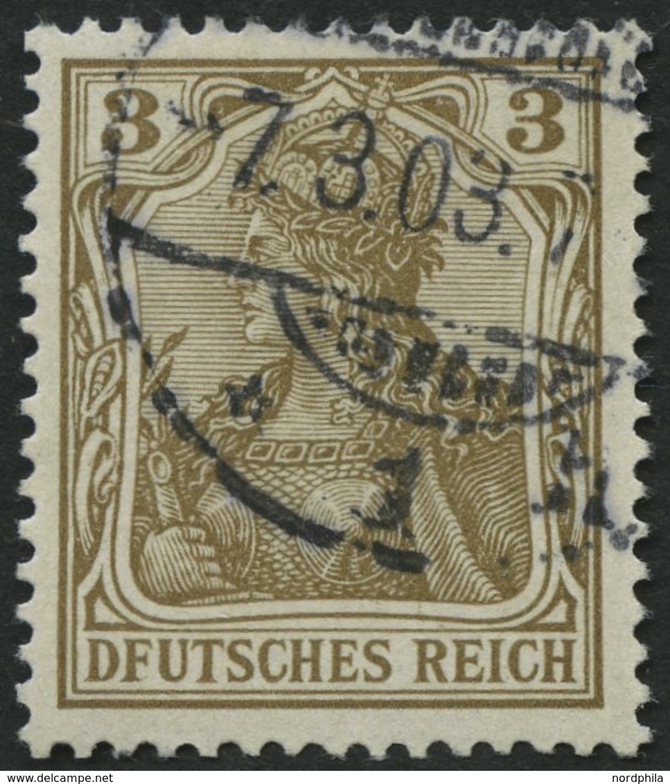 Dt. Reich 69I O, 1902, 3 Pf. Germania Mit Plattenfehler Erstes E In Deutsches Unten Ohne Querstrich, Pracht, Mi. 55.- - Gebraucht