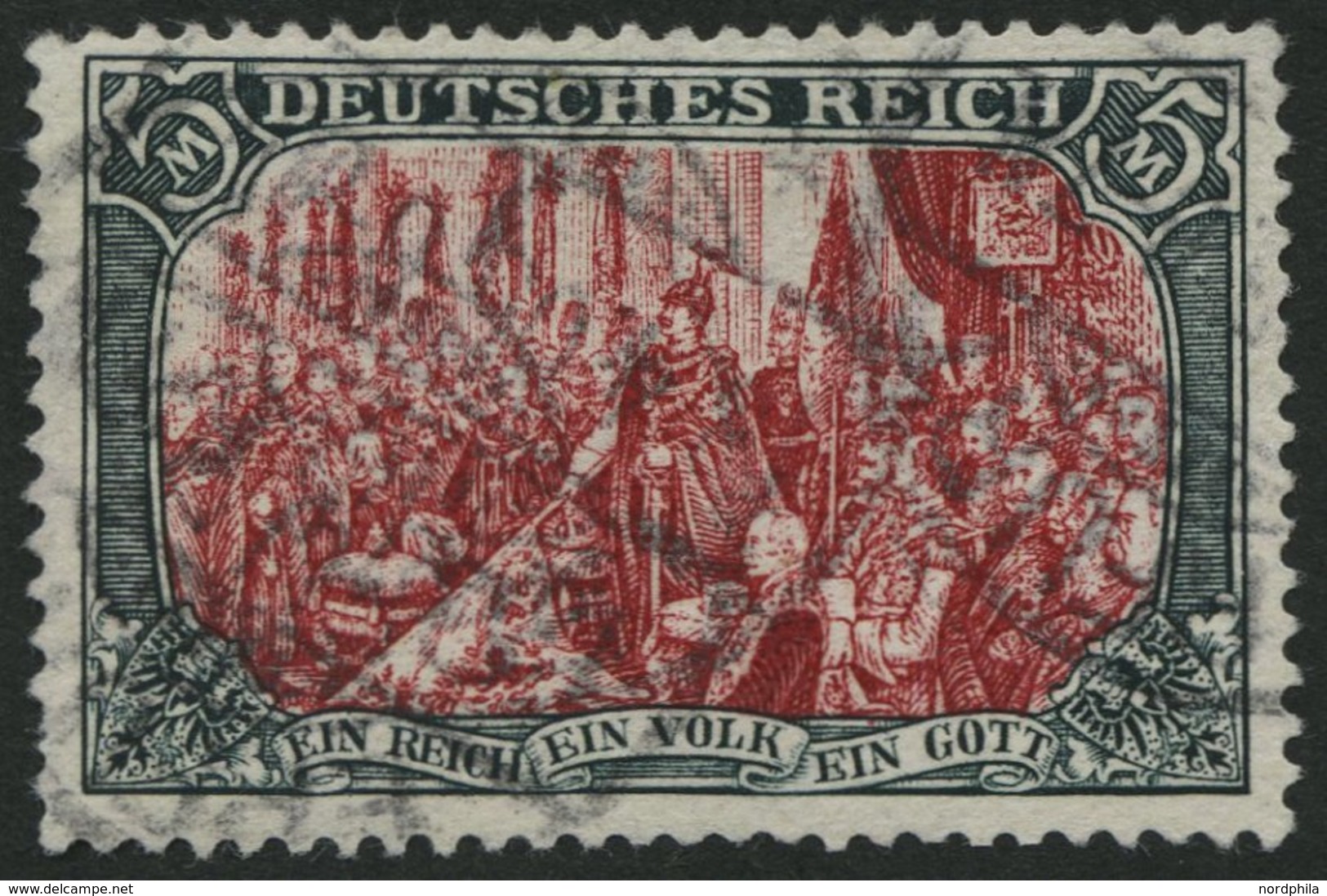 Dt. Reich 81Bb O, 1902, 5 M. Grünschwarz/dunkelkarmin, Gezähnt B, Ohne Wz., Leichte Zahnmängel Sonst Farbfrisches Pracht - Gebraucht